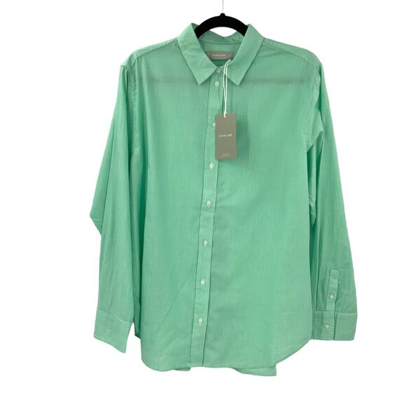 Everlane 100% Cotton Green Striped Button Down Oversized Shirt Size 12 NWT - Picture 1 of 7